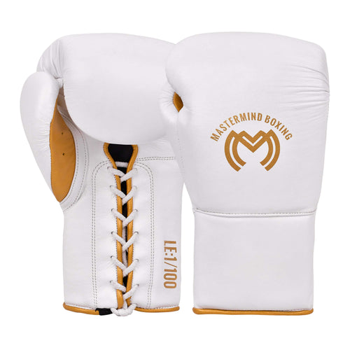 Model M Boxing Gloves - Genuine Leather White/Gold